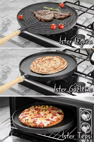 مقلاة مصبوبة من الجرانيت، مزدوجة الجانب، مقلاة جريل لفطائر gözleme، صينية فرن 3 في 1،  سم