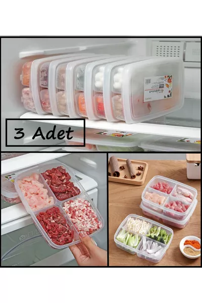 3 штуки контейнеров для еды с 4 отделениями для мяса и овощей – органайзер для замороженной курицы кусочками и фарша