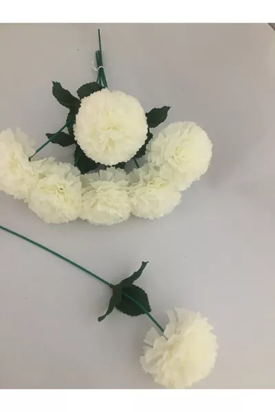 Изкуствено цвете 5 стъбла карамфил екрю # - роза - божур - хризантема