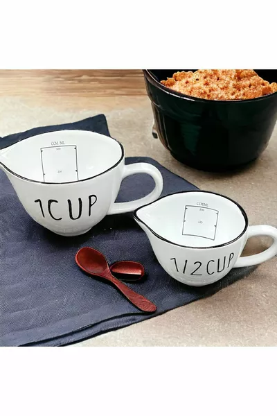 2'li Seramik Ölçü Bardağı Seti Kupa Bardak  Ml/ml