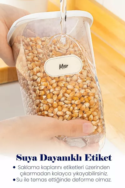 Etiketli Foly Kare Erzak Saklama Kabı Seti li 1, Büyük Boy Beyaz