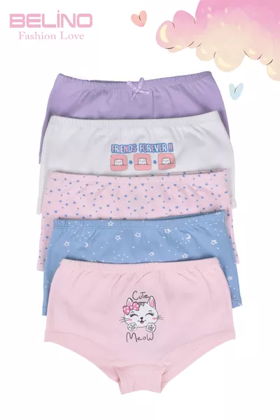 5er Pack Baumwoll-Stretch-Mädchen-Shorts in vielen Farben mit Druck