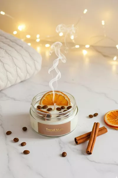 Bougie de thérapie et de chakra à l'orange, à la cannelle et aux grains de café, bougie rituelle, bougie parfumée au café