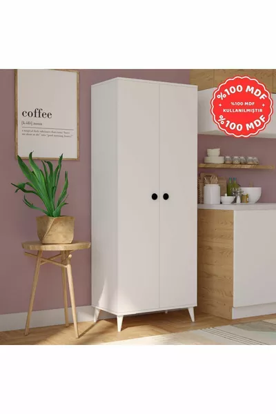 Armadio da cucina multiuso MEGA con 2 ante e 5 ripiani, mobile da bagno bianco al % in MDF