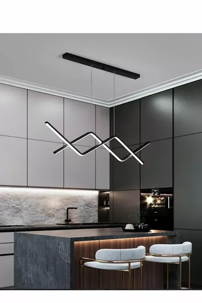 طاولة طعام دايفيد بتصميم حديث باللون الأسود - للمطبخ - صالون - ثريا LED بيضاء مزدوجة