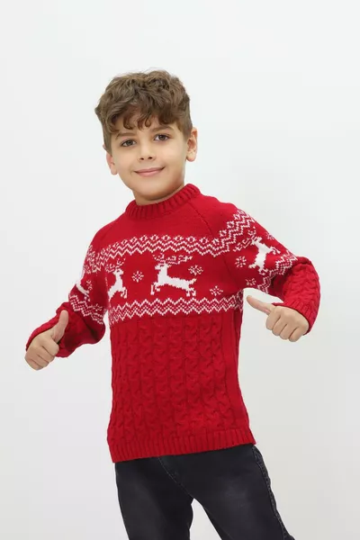 Boys' Christmas-Themed Bicycle Collar Knit Sweater