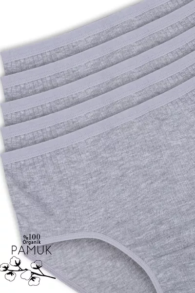 سراويل داخلية نسائية عالية الخصر 5 قطع مصنوعة من القطن ٪ باللون الرمادي 