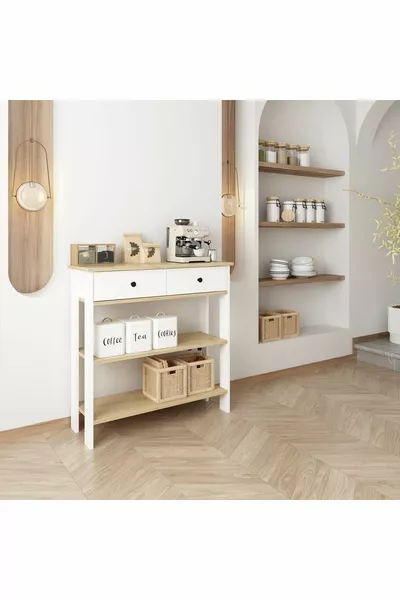 Coin café Luvia en chêne blanc à double tiroir