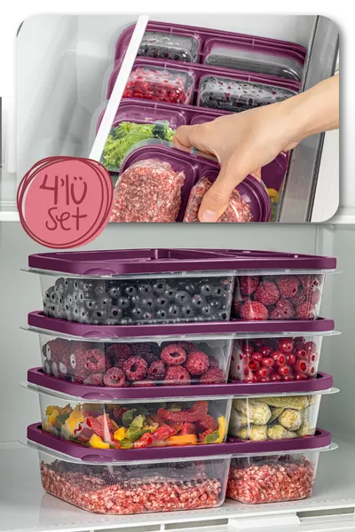 Прямоугольный контейнер для хранения с 4 отделениями, 3 отделения, 1, литра, фиолетовый