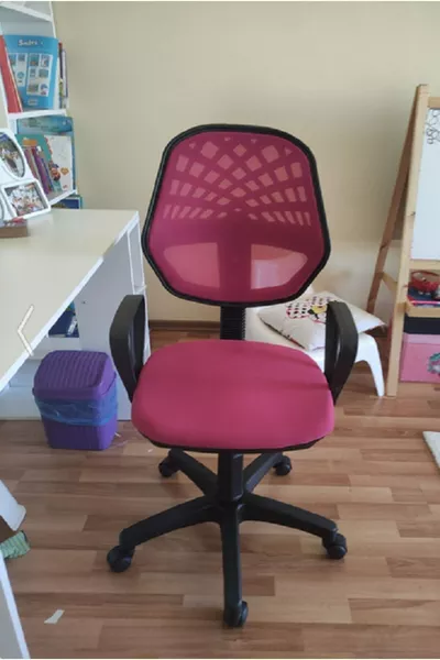 Розов офис стол с мрежа, компютърен стол, работен стол, въртящ се стол