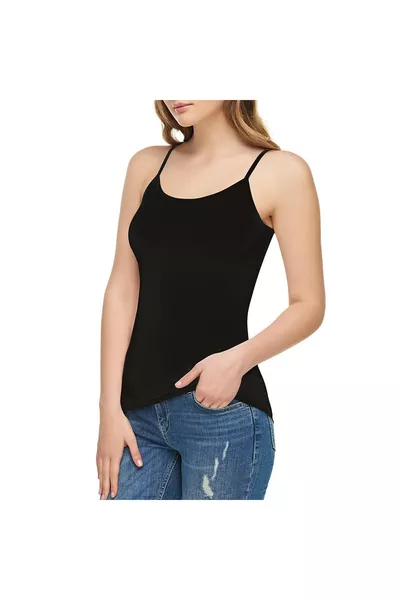 قميص داخلي نسائي من مودال بحمالات رفيعة باللون الأسود، مجموعة من 3 قطع