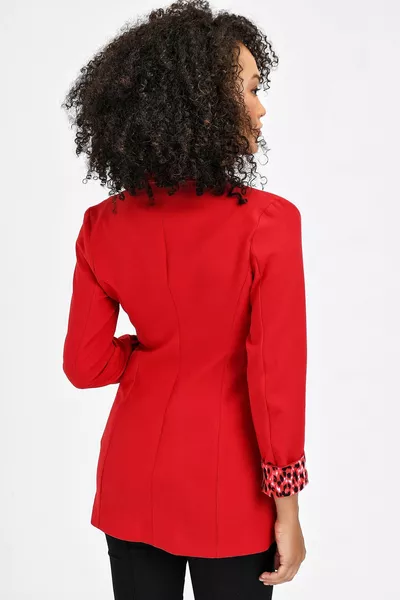 Collared, Pocketed Long-Sleeve Cotton Blazer with Foldable Sleeves, Office Jacket