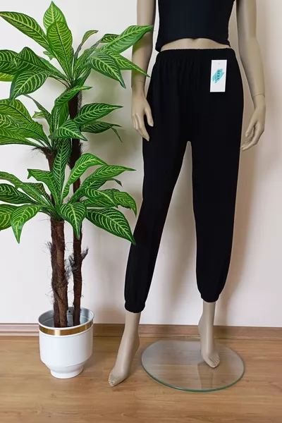 Унисекс черные однотонные трикотажные пижамные штаны с резинкой на манжетах