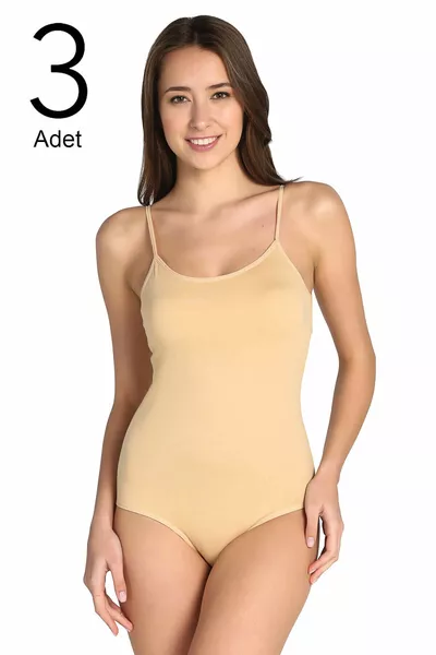 Women's Skin Tone 3-Pack Strap Bodysuit with Hook and Snap Closure, Lycra 