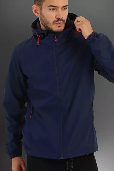 Herren Regenjacke mit Kapuze, Taschen, gefüttert, wasserabweisend - Windjacke
