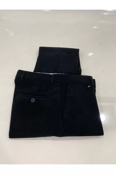 Comfort Fit Winter Black Men's Corduroy Pants with Fleece Lining