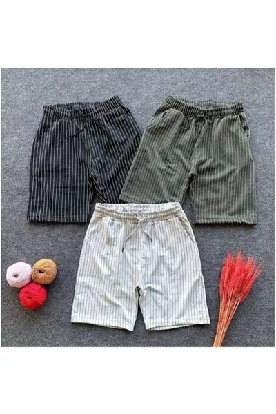 Мужские шорты и бермуды Regular Fit в тройной упаковке черного, хаки и серого цветов с полоской