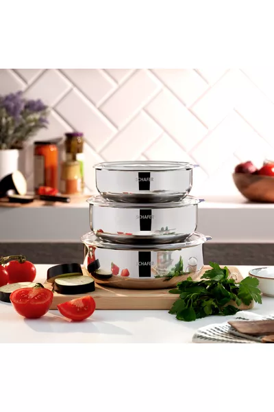 Boîte de rangement en acier Practi 3 pièces (// cm) 6 pièces-Inox