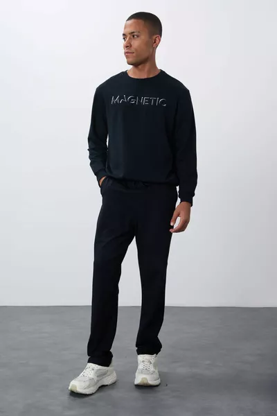 بنطال رياضي رجالي كلاسيكي بحلقات وجيوب بلون أزرق داكن - الموديل 