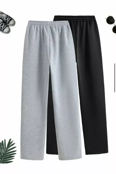 два броя унисекс черно-сиви спортни панталони с прав крачол
