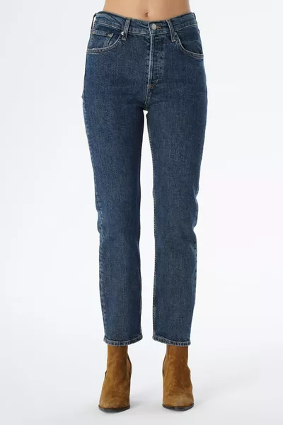 Темно-синие джинсы средней посадки с кнопкой на молнии, узкий крой C 