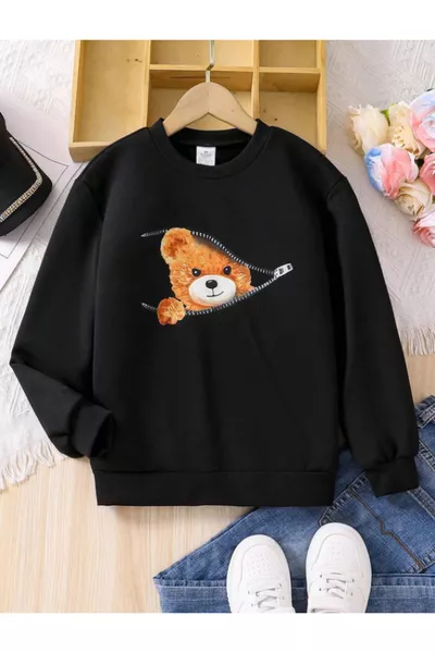 Zwart Kindertrui van Katoen met Speciale Designprint