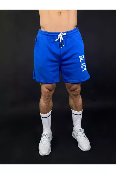 Мужские синие шорты Regular Fit с черной надписью и карманами