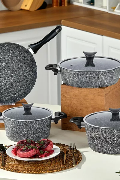 Set di Pentole in Granito 7 Pezzi Mastercook Grigio