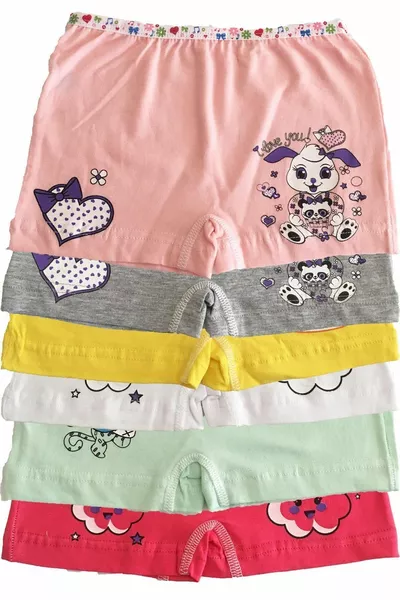 ملابس داخلية للفتيات ملونة من القطن مع ليكرا، سروال بوكسر، 6 قطع