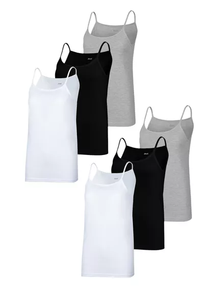 قميص داخلي نسائي بسبعة ألوان مختلطة من القطن بحمالات حبال، مجموعة من 6 قطع