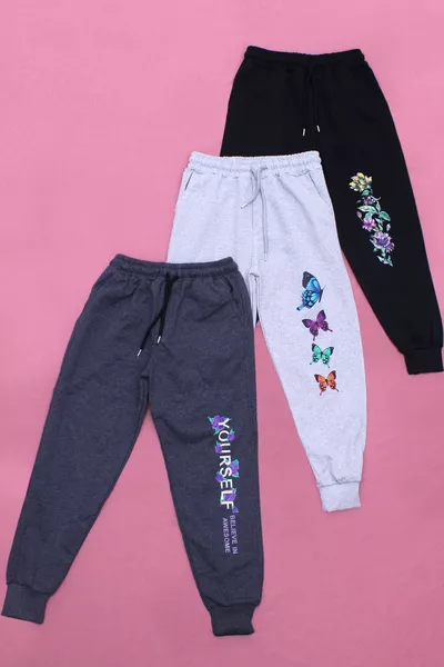 Girls' 3-Piece Printed Sweatpants