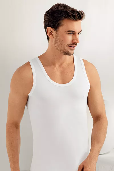 Canottiera da uomo bianca a spalline larghe in cotone 