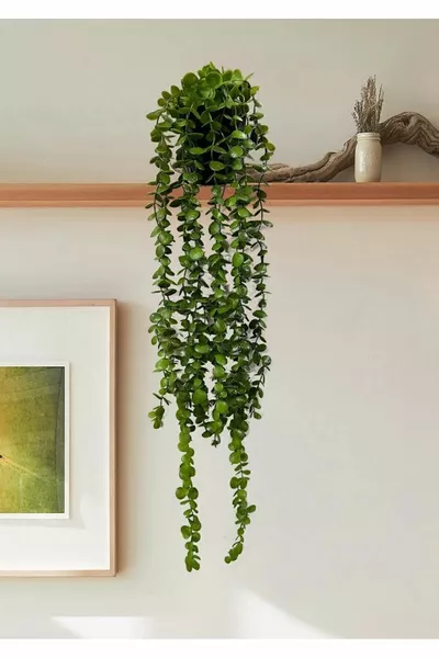 Изкуствено цвете с диамантена саксия, см, с гъсти тъмнозелени евкалиптови листа, висящо