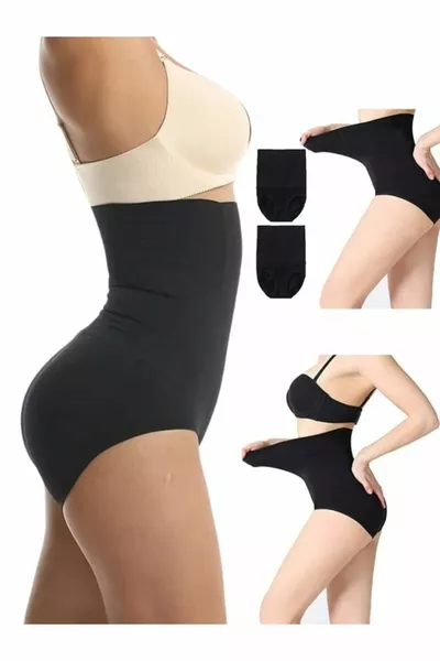 سروال داخلي مشد بعد الولادة باللون الأسود، عالي الخصر، مقاس واحد يبدو أصغر، مشد ومرتب