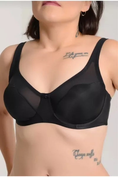 حمالة صدر مينيمايزر بلا دعم مع تفاصيل تول وبناء صدر Glamour -b باللون الأسود