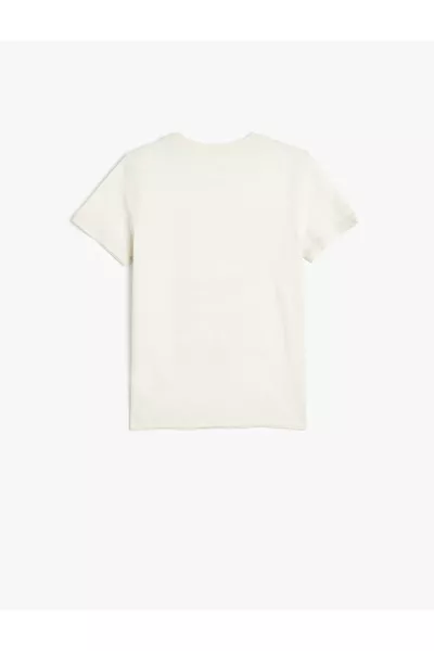 T-shirt en coton à manches courtes avec col rond et détails imprimés