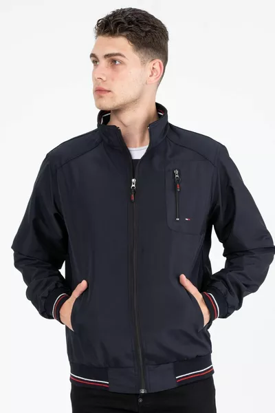 معطف رجالي موسمي مقاوم للماء والرياح مبطن بقميص داخلي كحلي