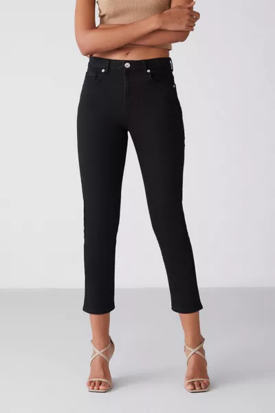 Jean noir Gına pour femme, coupe skinny, jambes étroites, taille normale, en coton biologique, tissu confortable, 5 poches