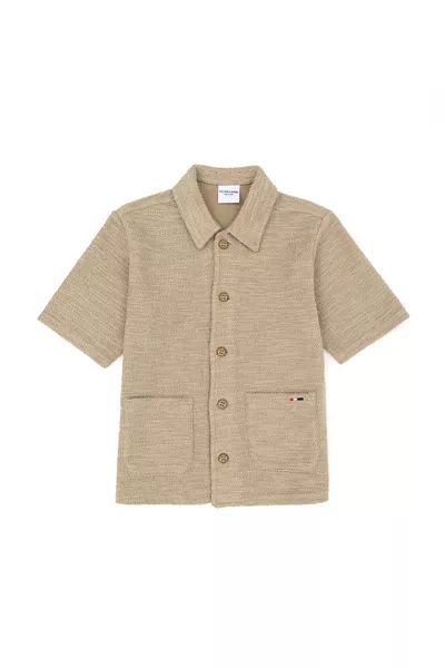 Camicia a maniche corte da bambino maschio kaki chiaro 