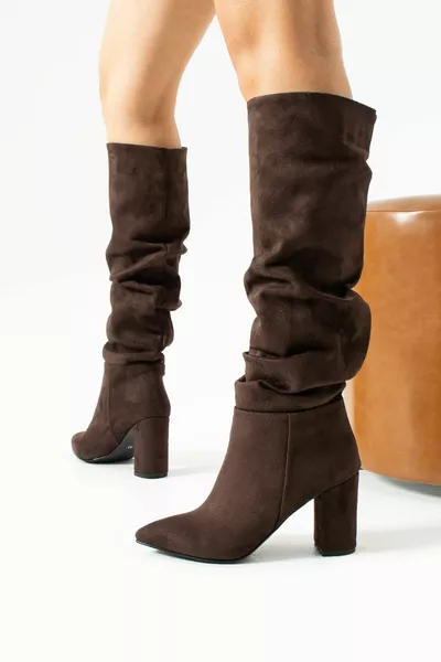 Jagoda Coffee Suede Bellows Женские сапоги на каблуке Deyat