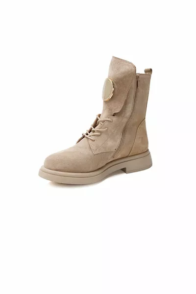 Женские бежевые военные ботинки из натуральной кожи s