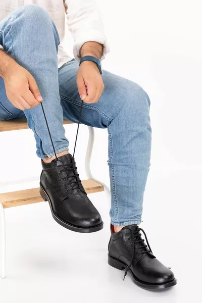  Heren Echt Lederen Orthopedische Veterschoen & Rits Zwarte Laarzen