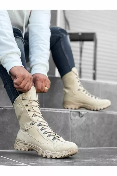  Crèmekleurige militaire postlaarzen met veters