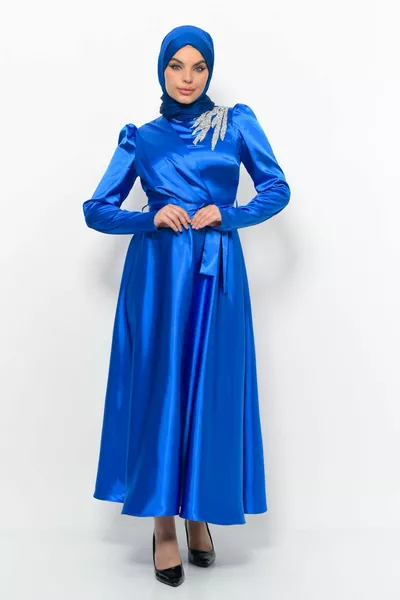 Satin Design Dress with Shoulder Stones