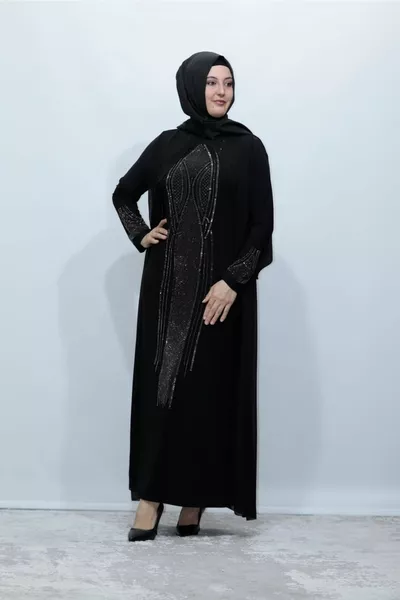 Plus Size Abendkleid aus Chiffon mit Front- und Ärmelsteinen