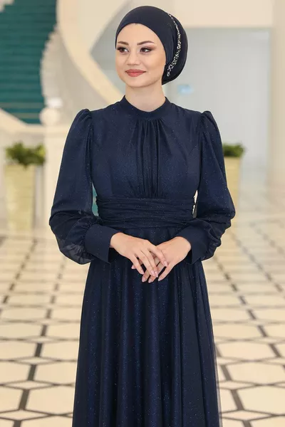 كوبرا الحجاب مساء اللباس الأزرق الداكن