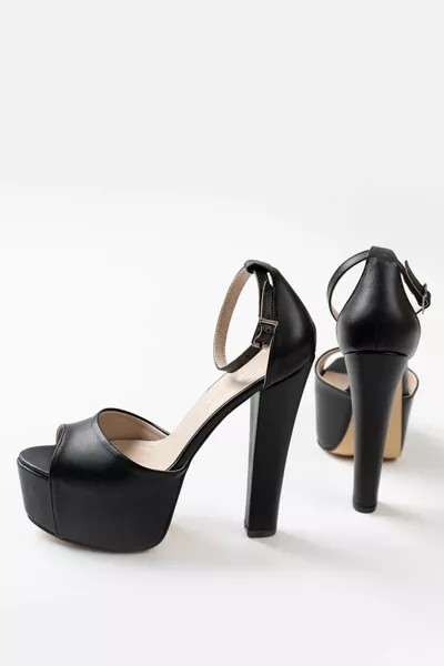 Nieuw seizoen zwart lederen platform enkelbandje stijlvolle premium dames avondschoenen