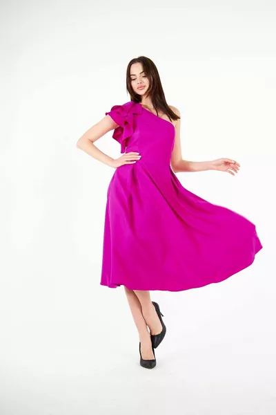 واحد الكتف تكدرت الأكمام مطوي ميدي طول مساء اللباس