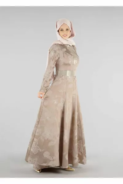 Robe de soirée ceinturée à col juge or (GOLD) pour femme 