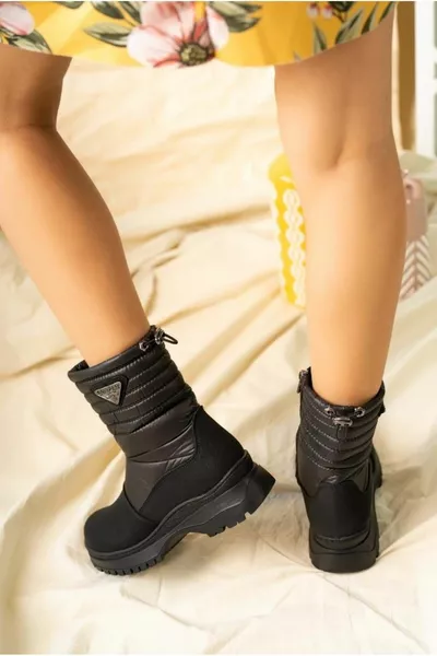 Moonlight Rubber Wool Women's Snow Boots BLACK